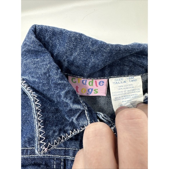 Vintage Cute Femme Denim Jean Jacket Toddler 18 Months Patchwork Floral - Picture 6 of 8